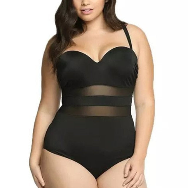 Plus Size Swimwear Women One-Piece Swimsuit Large Bathing Suit See-Through Mesh Swiming 4XL