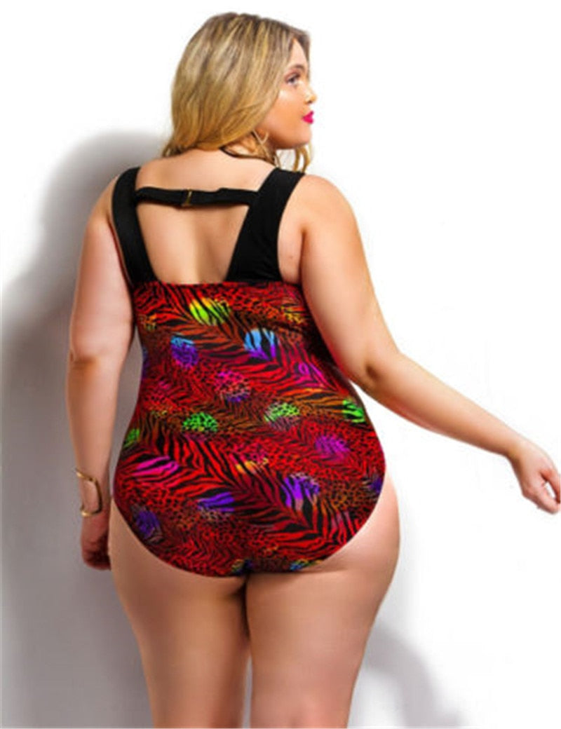 High Waist Plus Size Swimwear Floral Printing One Piece Swimwear Push up Padded Bandage halter Swimsuit Plus Size Swimwear