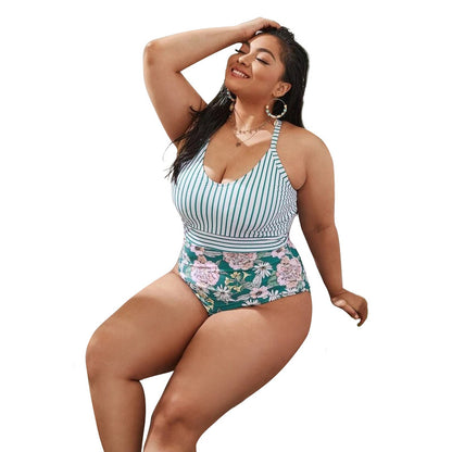 Plus Size Ladies Swimsuit Women Bikini Print Striped Swimwear