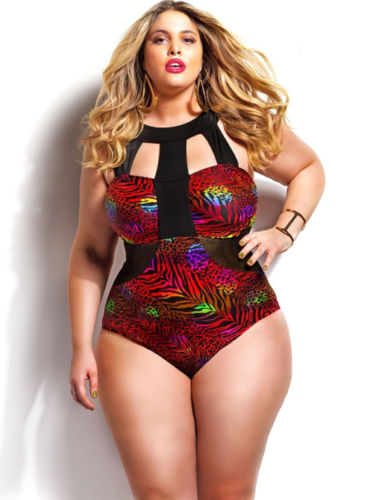 High Waist Plus Size Swimwear Floral Printing One Piece Swimwear Push up Padded Bandage halter Swimsuit Plus Size Swimwear