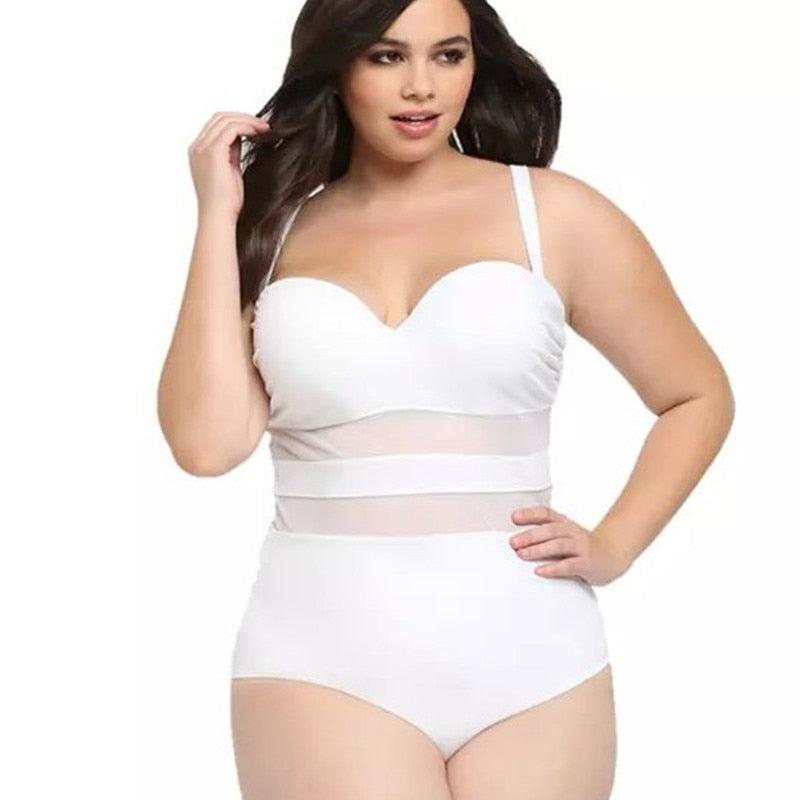 Plus Size Swimwear Women One-Piece Swimsuit Large Bathing Suit See-Through Mesh Swiming 4XL