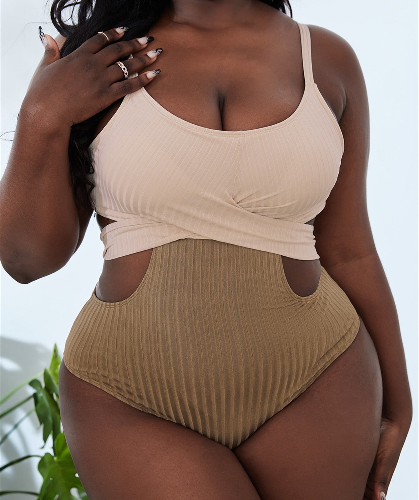 New Plus Size Plus Size One-Piece Contrasting Swimsuit Fat Woman Bikini Plus Size Swimwear