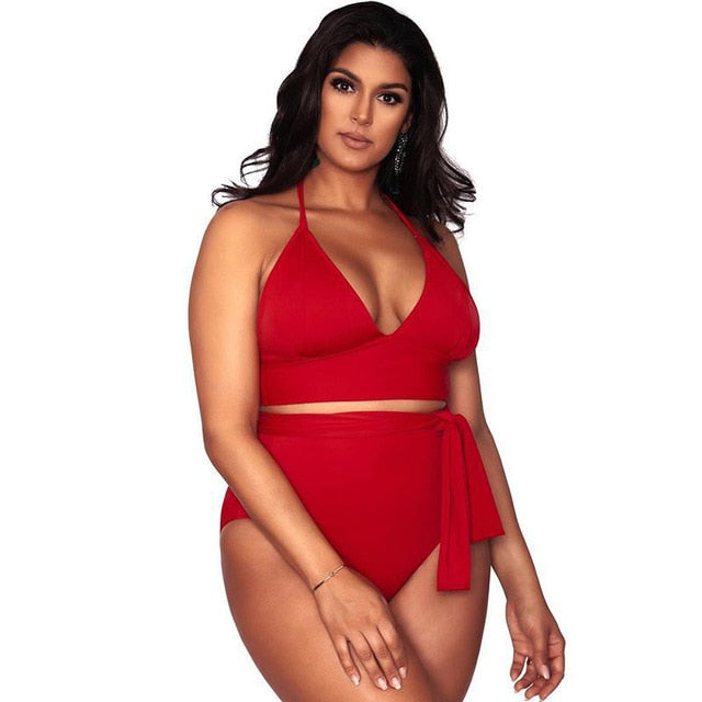 Plus Size Swimwear Two Pieces Swimsuit Women High Waist Bikini Set Separate Female Large Size Push Up Bikinis  Cover Ups