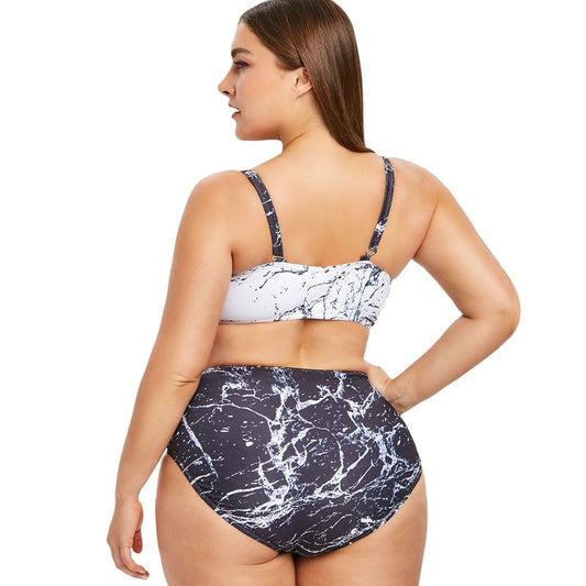 Plus Size Marble Print Monokini Sexy One Piece Swimsuit Women Padded Hollow Out Beach Swimwear Summer Bathing Suit